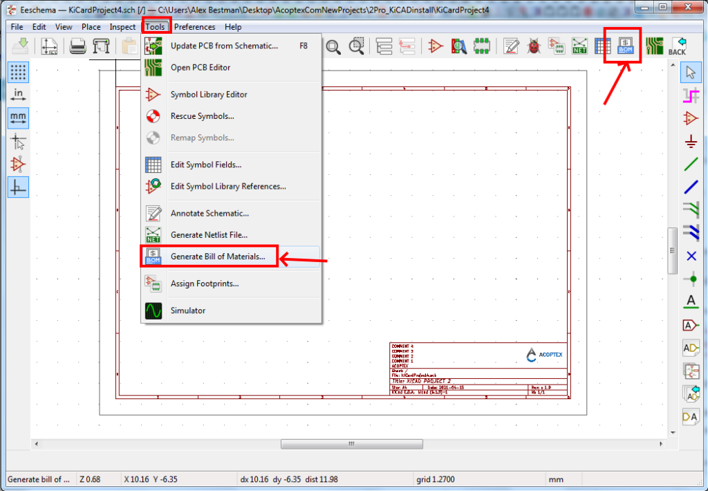 How to generate a bill of materials and add BOM plugins in KiCad v5