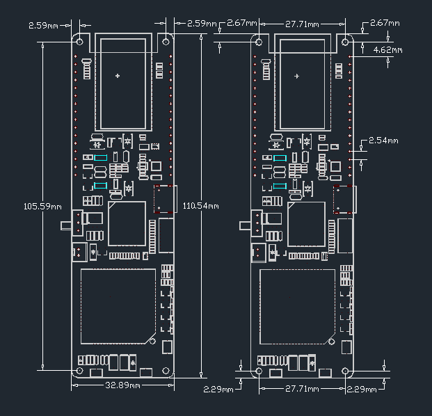 LILYGO T-SIM7000G ESP32 development board version 1.0 dimensions